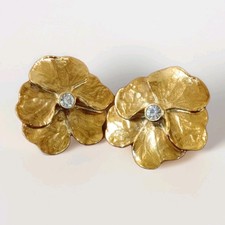 Vintage Saint Laurent Rive Gauche large Gold Plate Flower Ear Clips 1980s