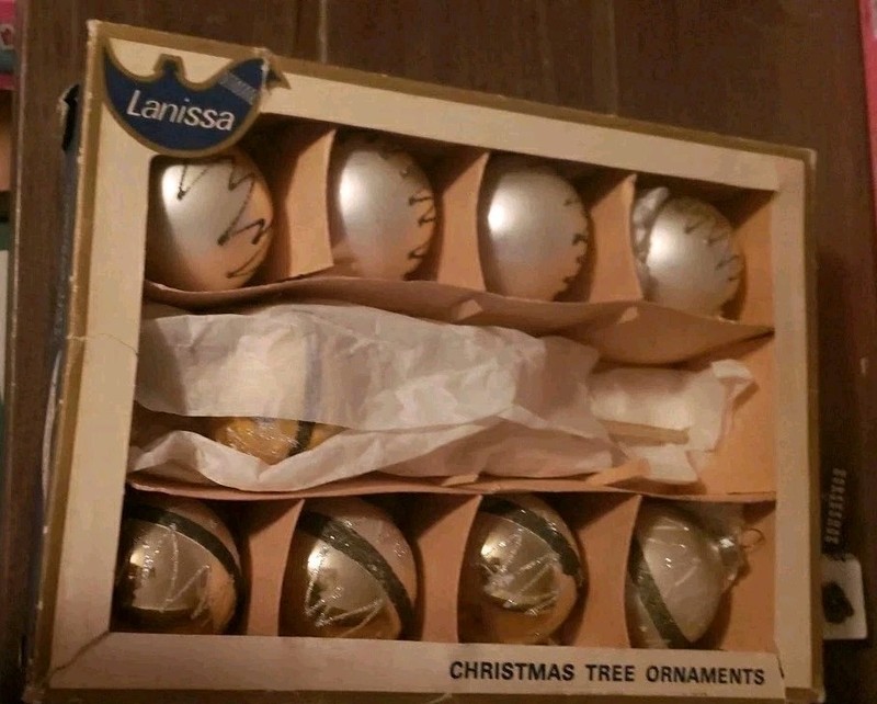 Lanissa 6 Christmas Ornaments & Topper Original Box Hand Crafted W. Germany