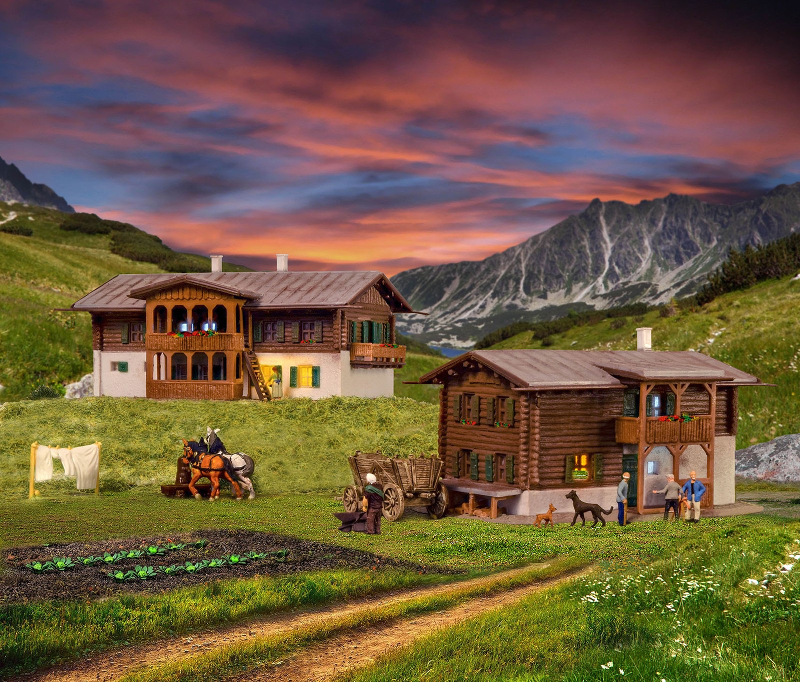 Kibri 37029 - N Mountain Houses Sertig, 2 Pieces - New