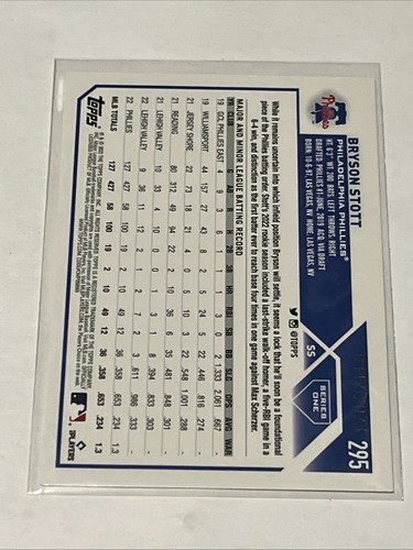 2023 Topps Series 1 - Future Stars Bryson Stott #295 Gold /2023 - Picture 2 of 3