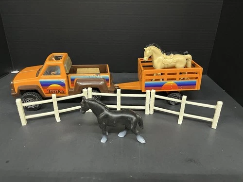 Vintage Tonka Horse Trailer Farm Set W/pickup 3 Horses Figure Fence Box