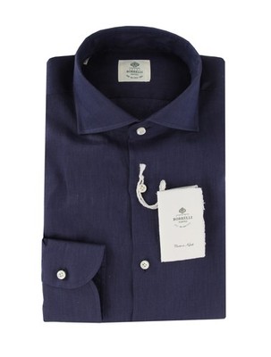 Luigi Borrelli Dunkelblaues Strukturfreies Leinenhemd - Slim Fit - LB81263