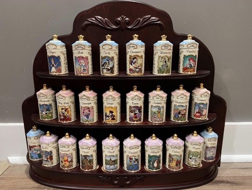 Vintage 1995 Lenox Walt Disney Porzellan Gewürzglas Sammlung Komplettsatz 24