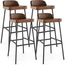 Bar Stool Set of 4, 29'' Industrial Pub Stool with Low Backrest and Footrest, Me