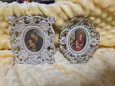 Vintage Ornate Porcelain Mini Photo Frame 22k Gold Trim Victorian Style Lot Of 2