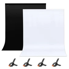 5x6.5FT 2-in-1 White Black Photo Backdrop with 4 Spring Clamps for Studio