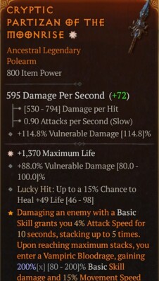  DIABLO 4 S6 max aspect of moonrise max codex of power 