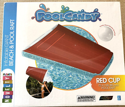 Pool Candy Inflatable GIANT 6 ft. Red Cup 72'' Raft with Beach Ball New Float