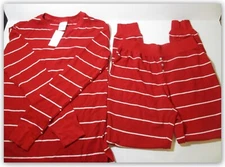 Stars Above Women's 2 Pc Thermal pajama set Red w White Stripe XSMALL