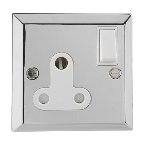 British General Chrome Single 1 Gang BS 546 Round Pin Socket Switched 15A Plug
