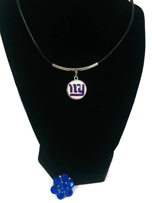 NFL Fashion Snap Jewelry New York Giants Logo Necklace Set With 2 Charms For Foo