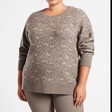 Athlea Hawthorn Textured Crew Sweater Merino Wool -Leopard Print-Size 3X-NWT
