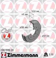 2X Zimmermann 230.1910.20 Bremstrommel Passend FüR Fiat Ford Lancia Peugeot