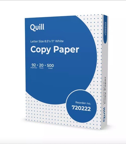 Quill Brand 8.5x11 Copy Paper 20 lb 92 Bright 500 Sheets