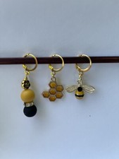 Stitch Markers Knitting Hand Crafted Beads Set of 3 Bubble Bee Honeycomb Marker