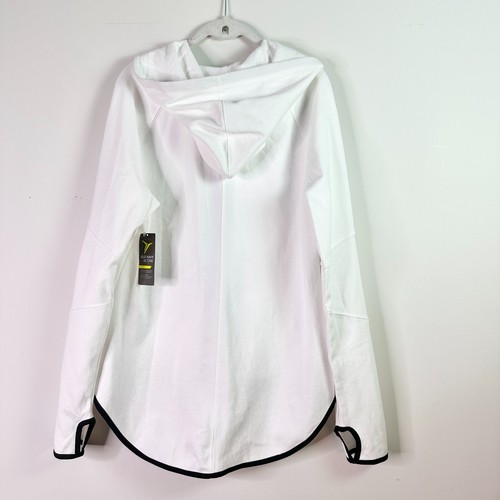 OLD NAVY ACTIVE GO DRY Hoodie Women L White Black Zip Front Thumb Hole Hi Lo NWT - Picture 2 of 11