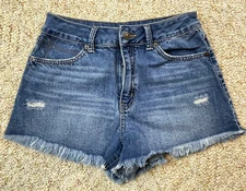  Rewash Women's Distressed Raw Hem sz 3/26 Mid Rise Jean Shorts  (Waist 26")