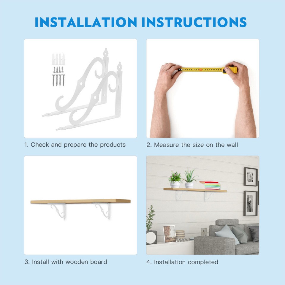 Decorative Shelf Brackets White Bookshelf Holder Storage Support eBay