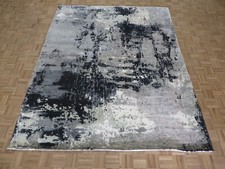 8 x 10'2 Hand Knotted Black Gray Modern Abstract Oriental Rug G15368
