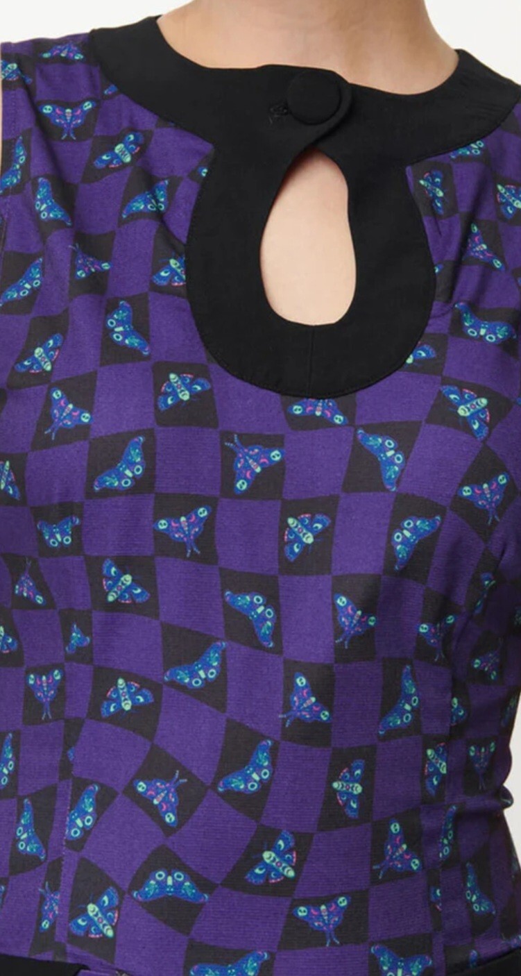 SMAK PARLOUR Death Head Moth 1960's Shift Dress Purple & Black Size SMALL**NWT**