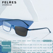 Metal Square Photochromic Business Reading Glasses Men Personality Shade Glasses