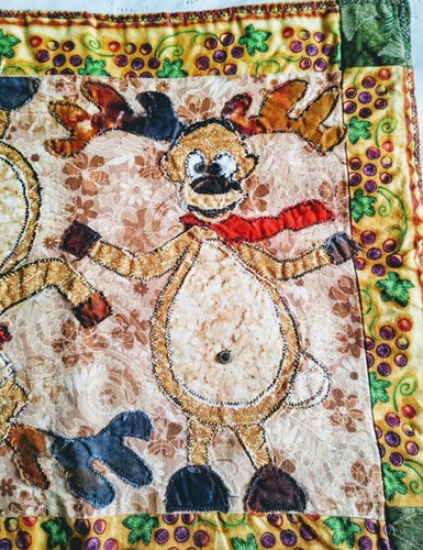 Quilted Handmade Table Topper Runner Art Decor Christmas Crazy Moose 30 x 12 - Picture 2 of 5
