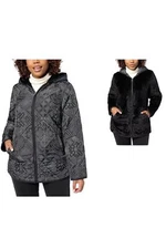 Susan Graver Reversible Quilted Woven & Plush Fleece Jacket Black