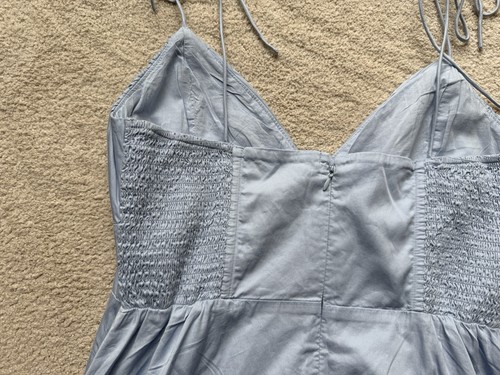 Abercrombie & Fitch Maxikleid Sommerkleid Spaghettiträger zum Binden Stufen blau Large P - Bild 16 von 18