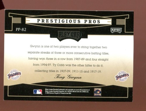 2005 Playoff Prestige Prestigious Pros Purple Tony Gwynn San Diego Padres /200 - 第 2/2 張圖片