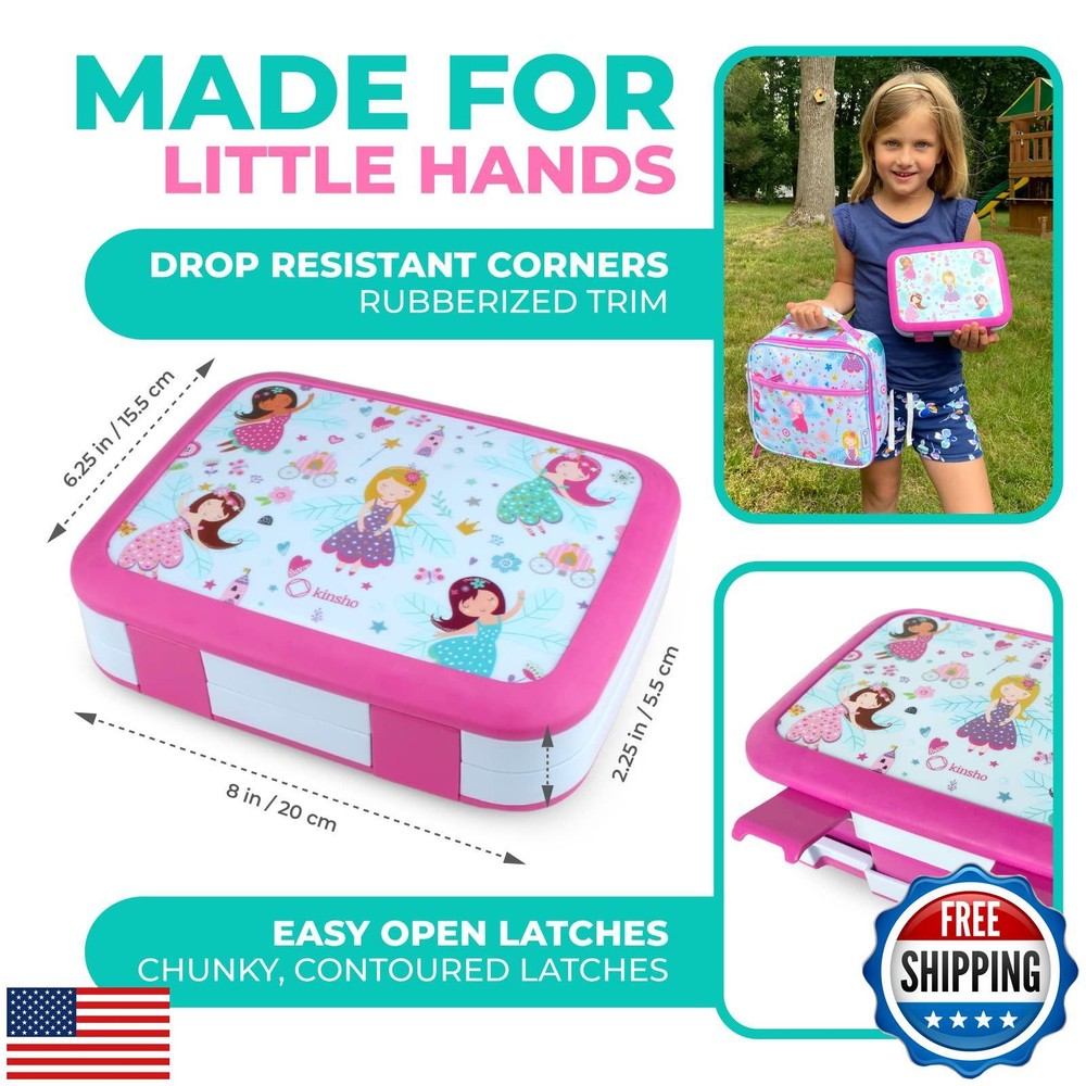 Bento Box, Lunch Bag, Ice Pack Water Bottle Set for Kids - 5 Compartments, Re
