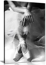 Black & White Elegant Sitting Ballerina Framed Canvas Print Wall Art Home Decor