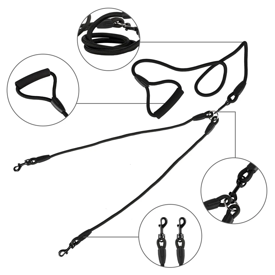 5,9-футовый нейлоновый поводок для домашних собак веревка с двойной головой без путаницы для тренировок прогулок - Изображение 2 из 4