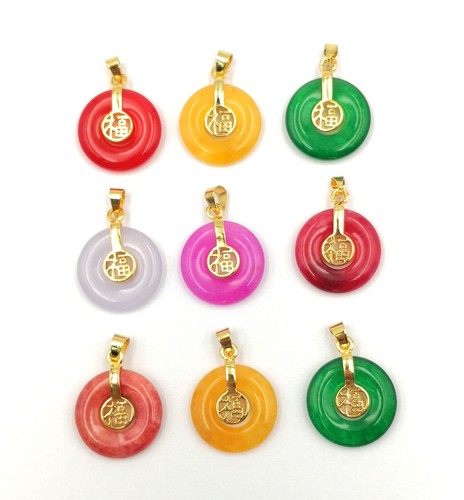 Collar Colgante Rosa Púrpura Multicolor Círculo de Jade Donut 18 KGP Bendición Fortuna - Imagen 6 de 38
