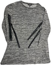 Luxology XL Black Gray Heathered Sweater Dress Peak a Boo Sleeves Bows Ribbon