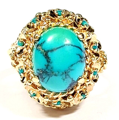 14 Karat Gelbgold blau Türkis Seil Struktur Band Vintage Ring Größe 5 1/2