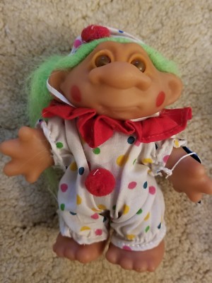 Vintage Dam Adopt A Norfin Troll 5 Inch Clown-1986- Green Hair- Straight face