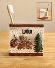 Northwoods Lodge Cabin Evergreen Tooth Brush Holder Fishing Lake House Bath