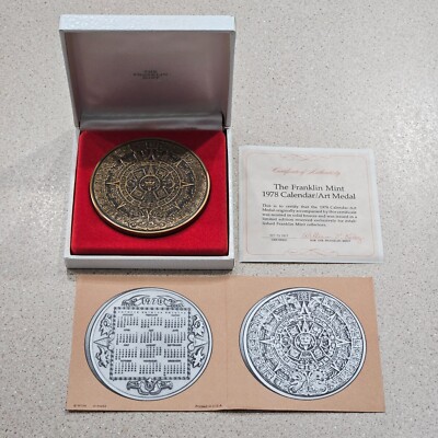 1978 Franklin Mint Aztec Calendar Art Medal 3 Inch Bronze