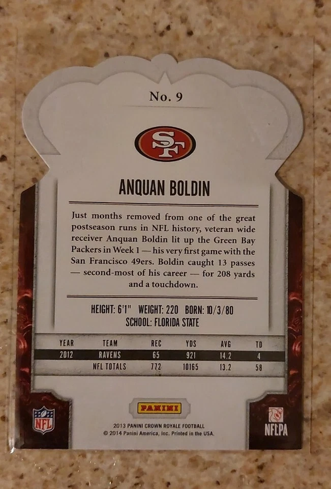 2013 CROWN ROYALE Anquan Boldin SILVER HOLO FOIL DIE-CUT CARD #9 SF 49ERS /199 - Image 2 of 2