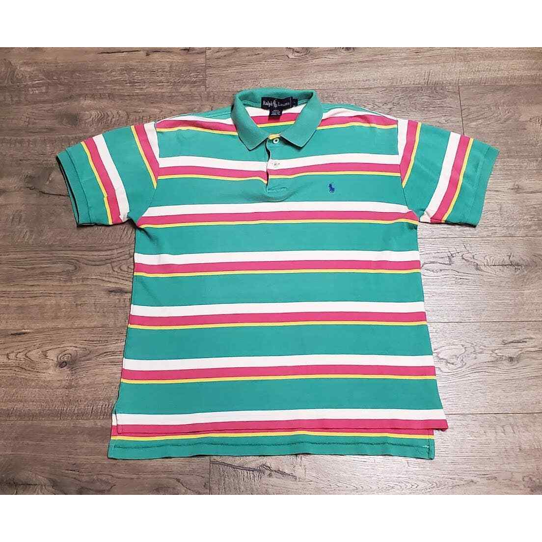 Vintage 90s Blue Candy Striped Ralph Lauren RL Polo Shirt