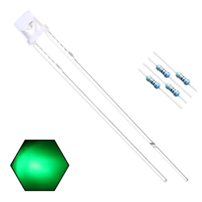 100pcs 3mm Green Lights LED Diodes Flat Lens 29mm Long Lead DC 3V +100pcs Res...