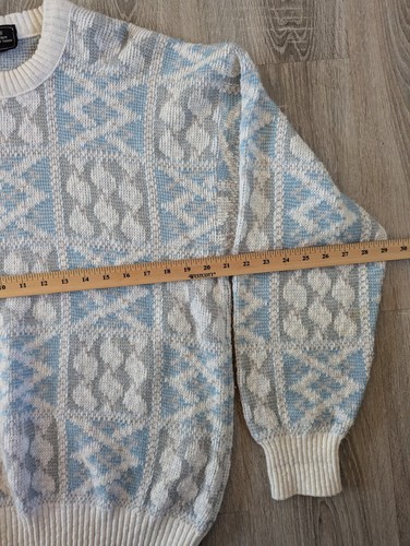 VTG Sears Sweater Mens Large Blue Fair Isle Grandpa Crew Neck Holiday Pullover - Picture 5 of 7