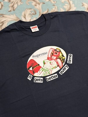 SUPREME IT GETS BETTER EVERY TIME T-SHIRT (NAVY) (MEDIUM) SS19