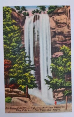 Postcard ''Toccoa Falls, Two Miles from Toccoa, Ga.'' Linen Unp 186 ft High