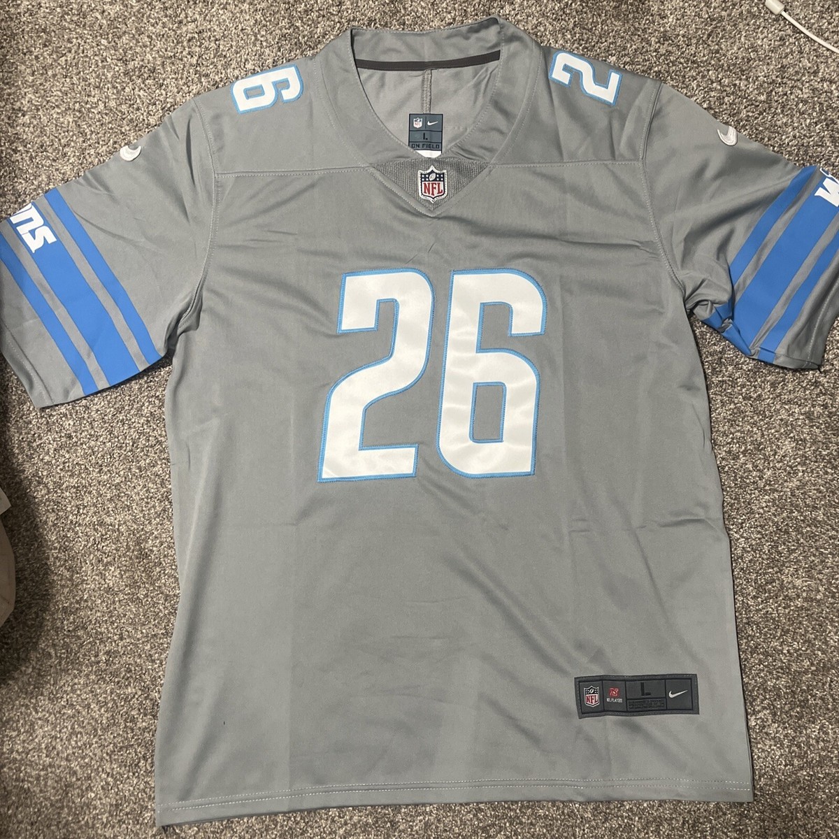 Jahmyr Gibbs Detroit Lions Grey Jersey Men's Large | eBay