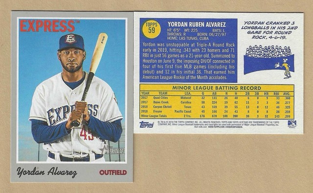 2019 Topps Heritage Minors YORDAN ALVAREZ #59 Round Rock Express ASTROS OF