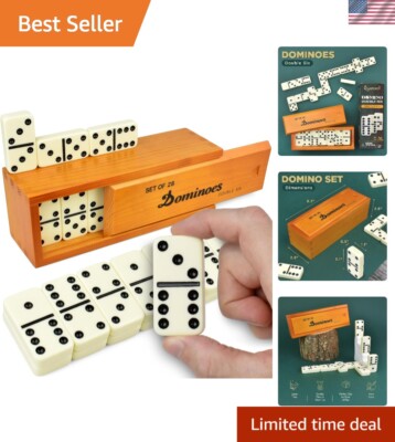 Jumbo Double 6 Dominoes Set 28 Tiles Wooden Case Classic Travel