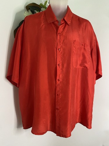 Rare Vintage Oleg Cassini Silks Shirt Men XLarge Red Silk Button Up Pocket 1970s - Picture 19 of 21