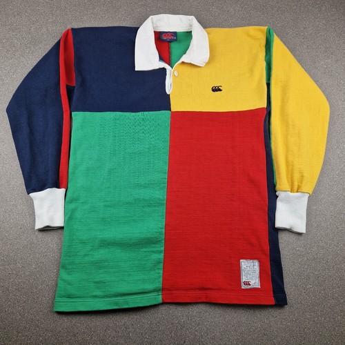 Vintage Canterbury Rugby Shirt Mens XXL 2XL Red Colourblock Jersey Top Retro