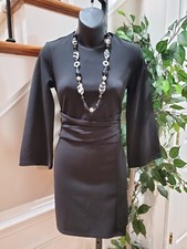 Asos Women's Black Polyester Round Neck Long Sleeve Knee Length Dress Size 6